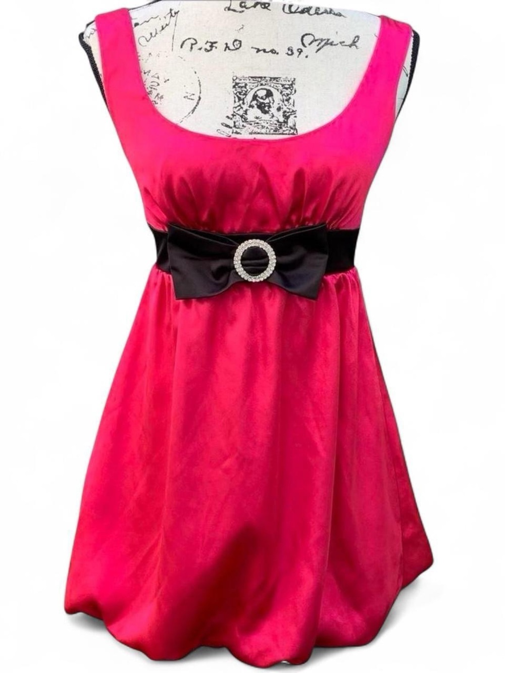 Forever Hot Pink Bubble Party Dress with Black Bow
